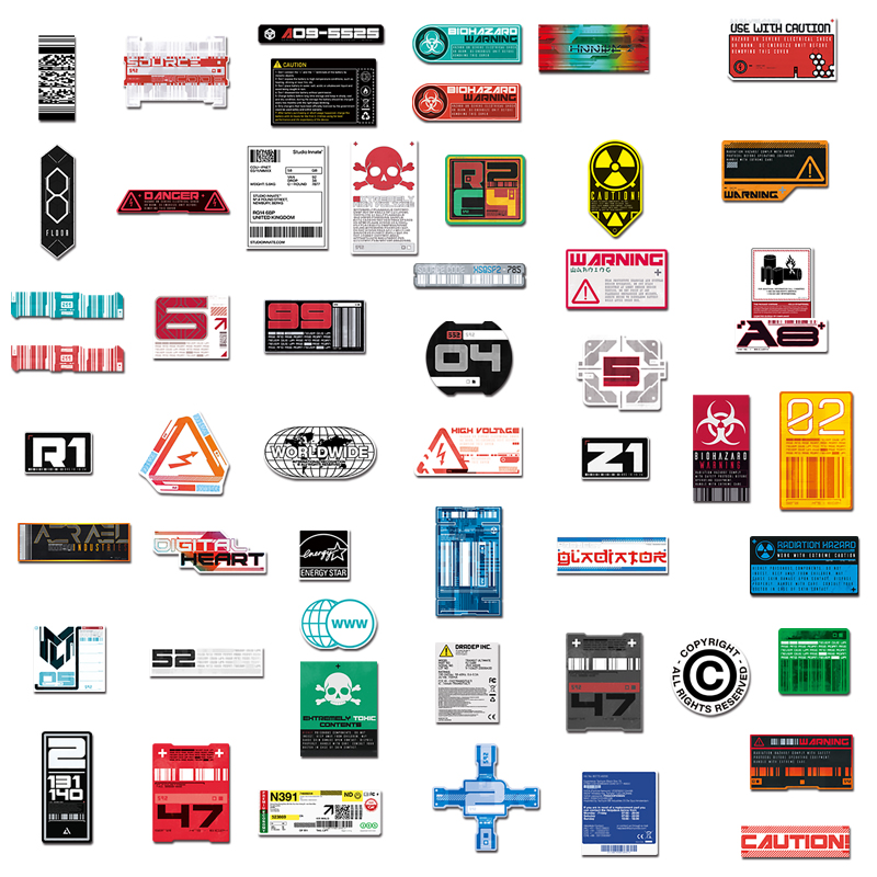 赛博朋克风电子科技工业标志涂鸦贴纸笔记本电脑光面行李箱防水贴 - 图1