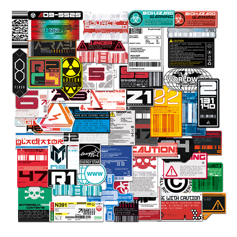 赛博朋克风电子科技工业标志涂鸦贴纸笔记本电脑光面行李箱防水贴 - 图3