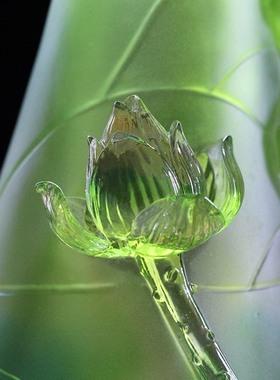 古法琉璃荷花摆件一对客厅插花彩色净瓶佛前供瓶琉璃花瓶手工简约