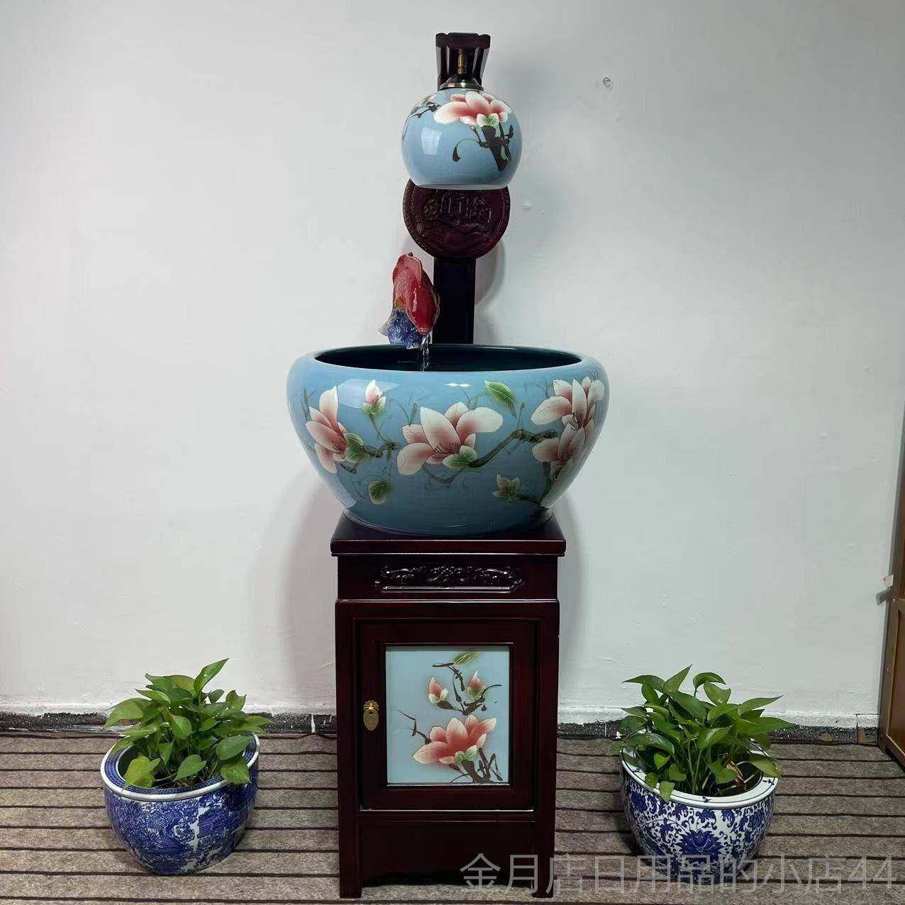 高档景德镇陶落瓷鱼缸柜式金鱼缸公地鱼缸家用玄关客盆厅养鱼办室,淘宝优惠券,粉丝福利购,淘宝优惠卷