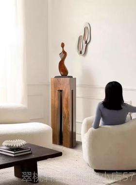 正品侘寂风实木墩底座复中古风柱子家用客厅茶几室方玄关木雕何古