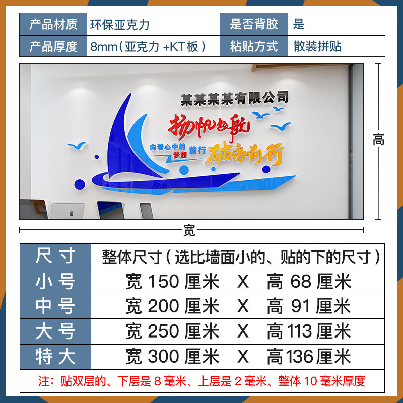 扬帆起航墙贴纸办公室背景墙装饰公司企业会议室背景文化激励标语 - 图3