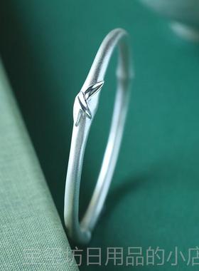 高档熙素原创竹手镯999银手镯节女约年纯轻款小众设计实简心足银