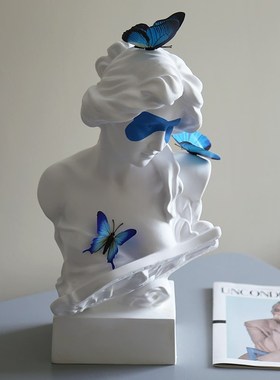 蓝色蝴蝶女孩摆件胸像树脂雕塑小众家居柜子装饰橱窗艺术品装置大