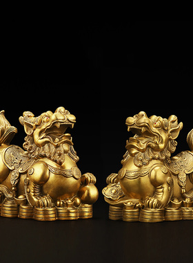 吉善堂 铜貔貅摆件 大号招财雌雄皮丘一对家居客厅装饰工艺品2976