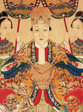 福建妈祖画像中堂对联挂画湄洲天妃圣母娘娘丝绸画客厅装饰卷轴