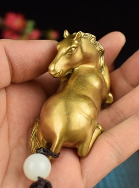 全黄铜实心生肖马桌面小摆件文玩镇纸手把件马到成功工艺品礼品