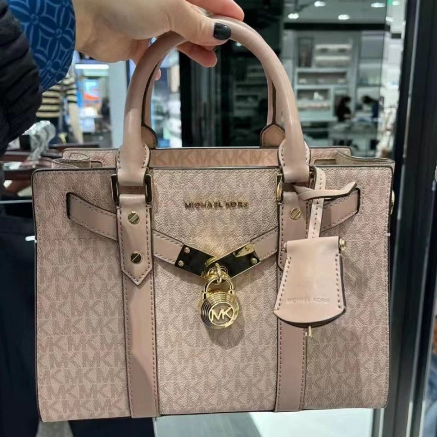 正品代购MK女包Hamilton手提真皮老花小方包斜挎包时尚百搭,淘宝优惠券,粉丝福利购,淘宝优惠卷