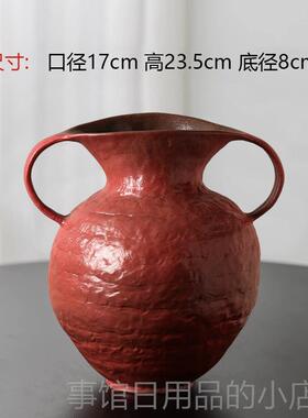 高档覆景德镇红色喜庆陶瓷花瓶新中式客插花工陶罐轻奢高级古手花