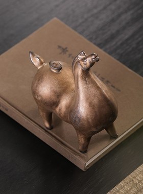 创意陶瓷马摆件马上有钱中式客厅办公室桌面装饰红色小唐马工艺品