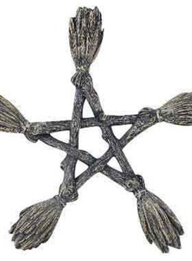 欧式扫把五芒星摆件家居装饰塔罗树脂工艺品魔法扫把五角星挂件