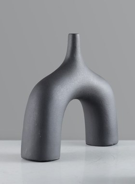 侘寂风抽象黑色树脂花瓶简约现代花器家居客厅玄关酒店装饰品摆件