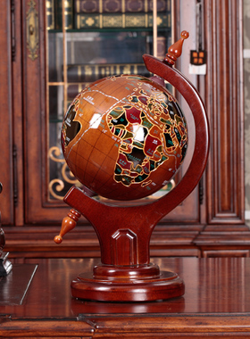 博通 实木地球仪 办公桌摆放工艺品仿古木质桌面装饰礼品家居摆件