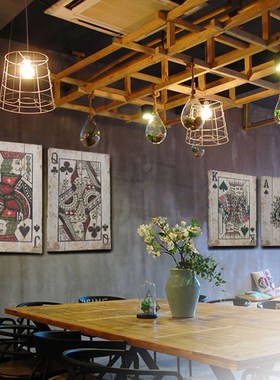 复古创意扑克牌木板画酒吧网咖餐厅壁画摆件休闲室墙壁装饰画挂件
