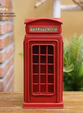 英伦风装饰品复古双层巴士模型伦敦电话铁艺摆件
