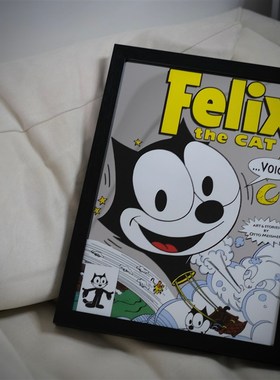 耐看的复古卡通菲力猫热气球镜面装饰画挂画家居摆件