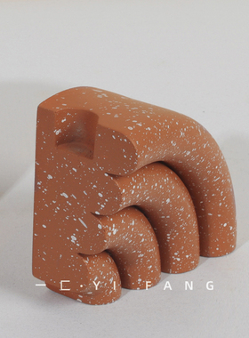 一匚 现代样板间简约水磨石半圆红色书挡 书房书柜售楼部软装饰品