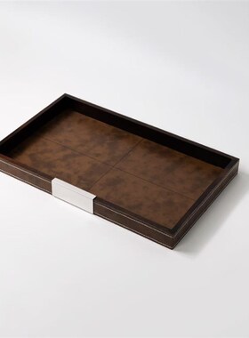 侘寂风样板间客厅茶几软客厅茶几软装搭配组合创意摆件托盘皮革