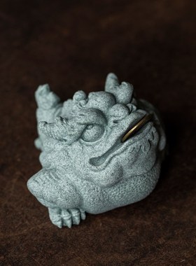 碌心 中式国潮青砂石招财金蟾摆件 精品可养中式茶桌通宝蟾蜍茶宠