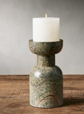 雨林绿大理石材组合花器烛台装饰精致摆件天然石材趣味造型定制意