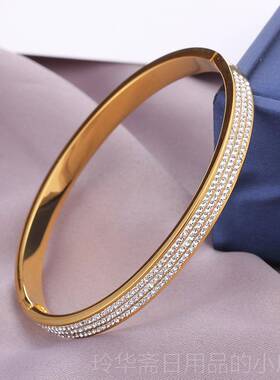 高档钛钢满钻手级镯女掉色轻奢小高众感银色品牌气质满不钻金色不