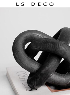 LSDeco侘寂风复古实木套环摆件桌面摆设样板房售楼处酒店民宿软装