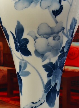 东方泥土 陶瓷手绘花瓶摆件中式客厅电视柜博古架装饰品/花开富贵