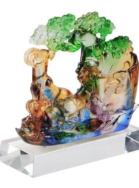 琉璃笔筒摆件书房老总办公室书桌实用摆设三羊开泰创意水晶工艺品