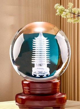 3D内雕文昌塔水晶球摆件学生书桌人造玻璃办公家用桌面工艺品送礼