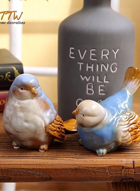 陶瓷小鸟 装饰摆件釉面陶瓷摆件桌面玄关书房拍摄道具