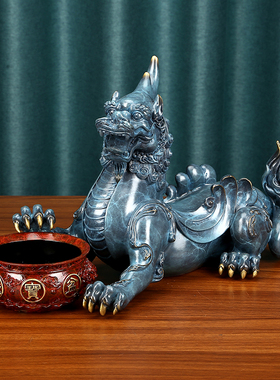 彩铜貔貅摆件一对客厅玄关装饰神兽办公室工艺品公司乔迁开业礼品