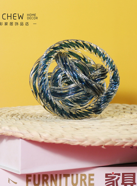 创意玻璃麻团玻璃结艺术小摆件 琉璃水晶麻球家居软装室内装饰品