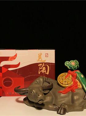石湾陶瓷牛生肖摆件家居招财纯手工动物装饰品商务节日送礼工艺品
