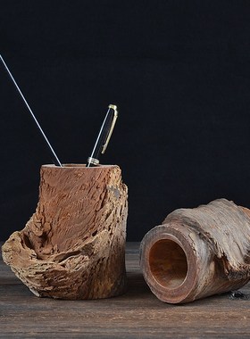 风化木笔筒实木枯木创意花瓶茶夹茶勺插筒家居饰品书房办公桌摆件