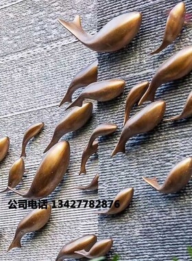 不锈钢鱼雕塑摆件售楼处水景水池金属镜面镂空小金鱼群装饰定制做