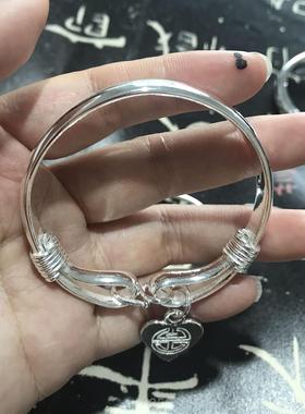 正品银手工99纯9纯银手炼女性，手定制炼固体平面风格，银雪花银