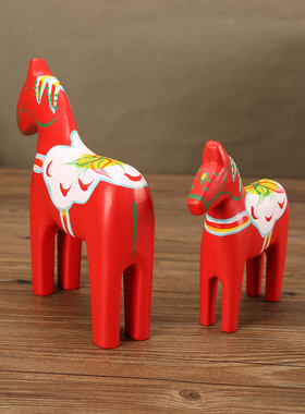 手绘红马摆件瑞典达拉木马红色木质对马家居客厅装饰小摆设工艺品