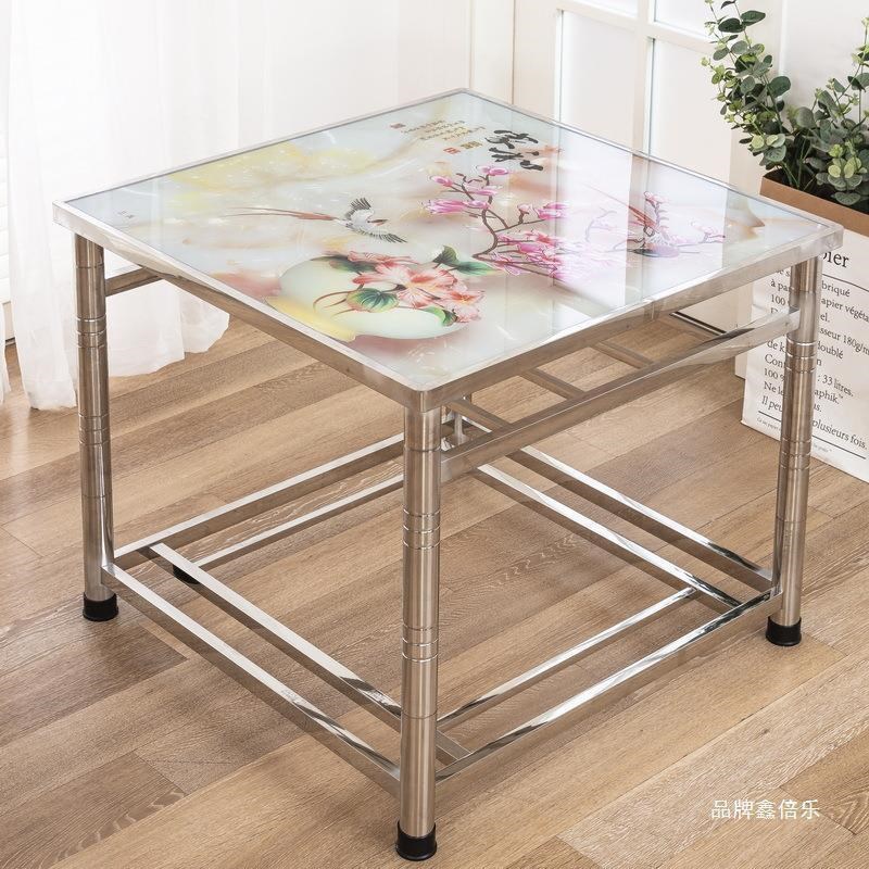 不锈钢烤火桌子家用组装多功能取暖吃饭可折叠餐桌加厚正方形新款 - 图3