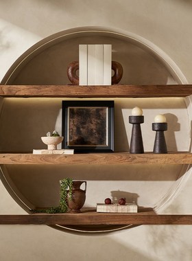 侘寂风书柜氛围软装饰品东方中式家具展厅摆件设计高级感空间布置