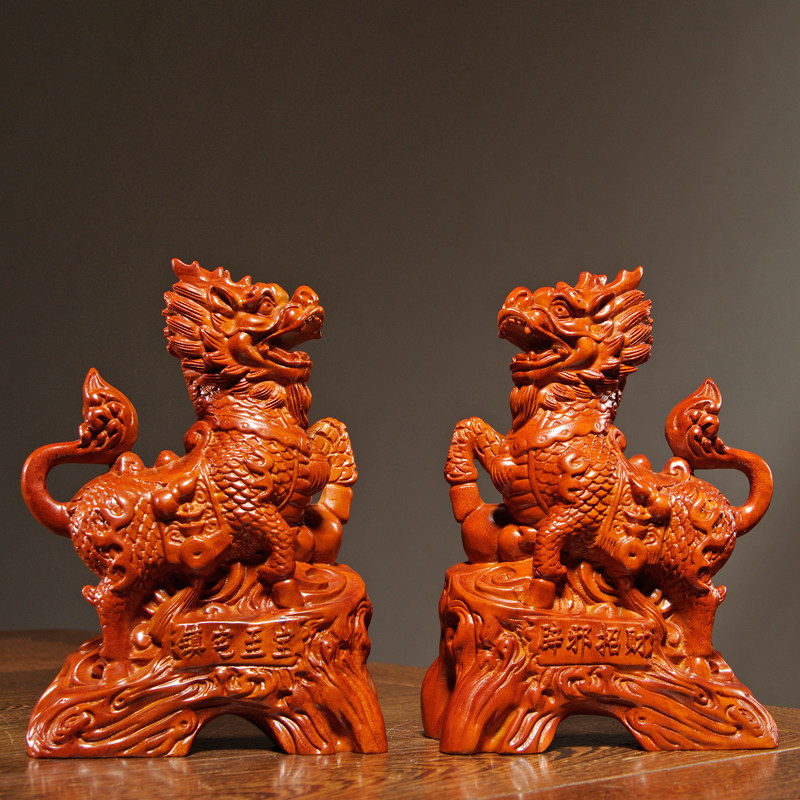 黑檀木雕麒麟摆件实木瑞兽一对家居客厅电视柜办公装饰红木工艺品,淘宝优惠券,粉丝福利购,淘宝优惠卷