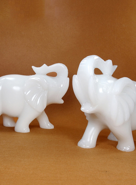 天然白玉石大象一对摆件客厅玄关酒柜装饰品吸水吸财象乔迁新居礼