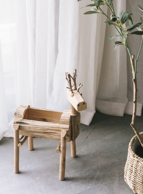 小鹿摆件装饰家居饰品复古桌面创意摆设实木木质民宿动物工艺品