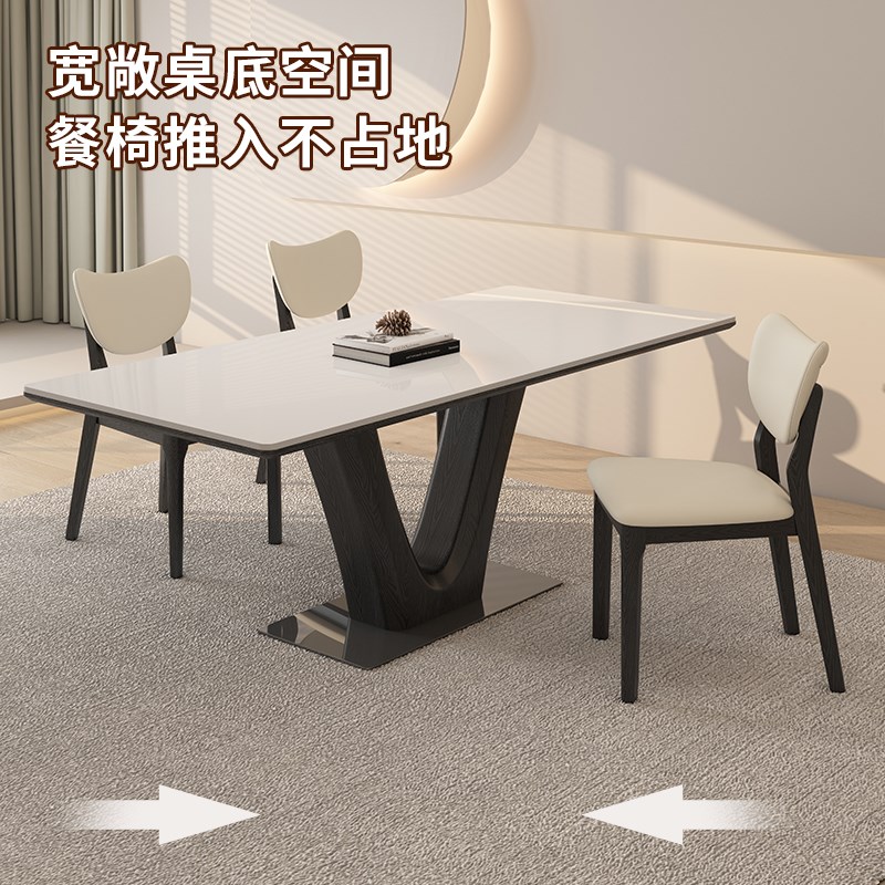 德利丰实木岩板餐桌椅组合家用中古风小户型长方形饭桌子2025新款 - 图1