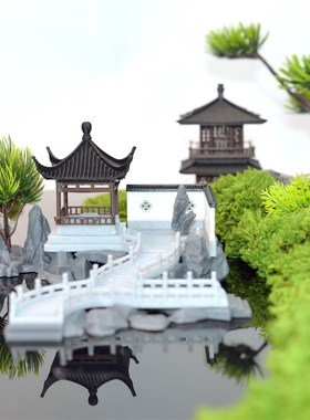 亭子中式仿古建筑摆件假山盆景微景观装饰国风复古园林景观模型