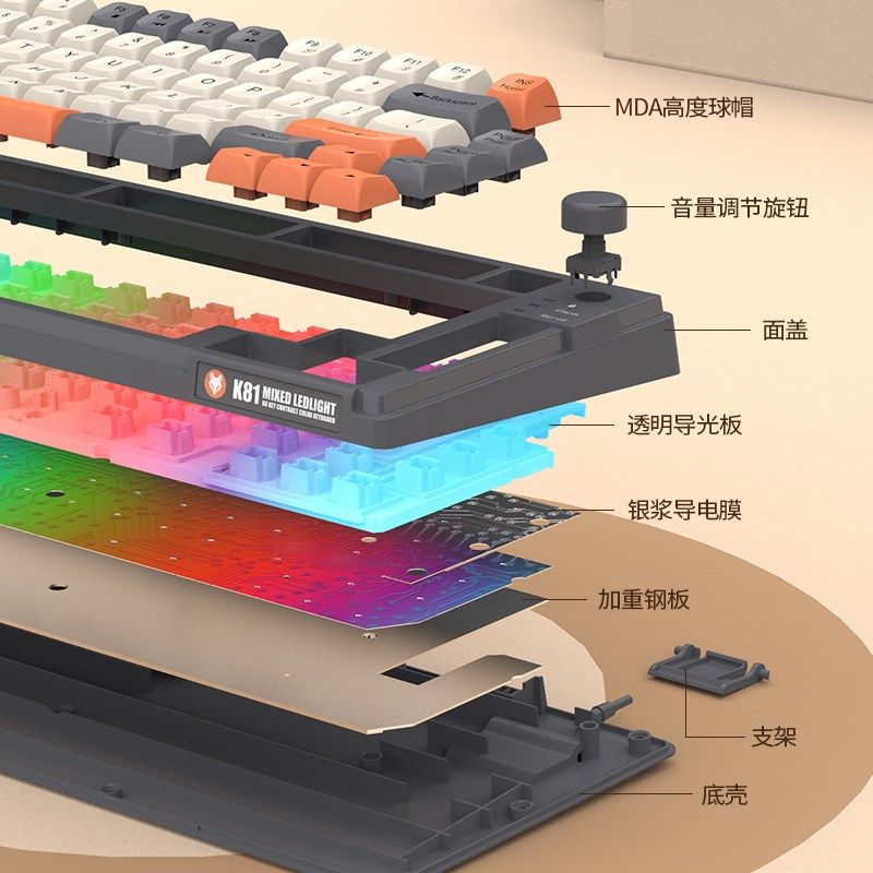 时尚81键有线静音键盘便携机械手感游戏电竞办公通用键盘USB发光,淘宝优惠券,粉丝福利购,淘宝优惠卷