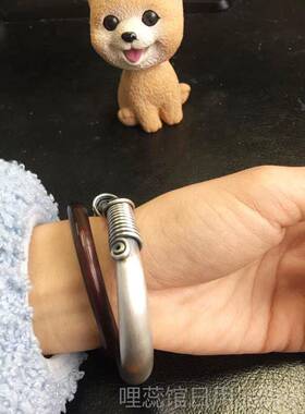 高档定银9匠手纯银民族风制覆工古足银99纯银手镯圆肚光圈实心绕