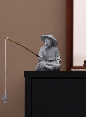 姜太公钓鱼翁摆件中式盆景造景装饰鱼缸假山景观玄关桌面人物配件