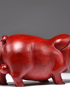 红花梨木雕猪摆件十二生肖实木质动物客厅家居桌面装饰红木工艺品