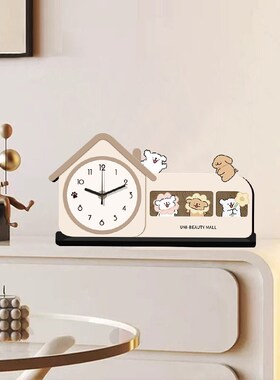 线条小狗桌面时钟摆件玄关客厅2025新款奶油风高级感可爱静音台钟