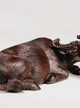 卧牛摆件黑檀实木雕刻十二生肖木质牛房屋缺角补角化解装饰工艺品